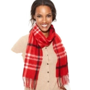 Cashemere Charter Club Exploded Signature Red Plaid Soft Scarf Fringe Holiday